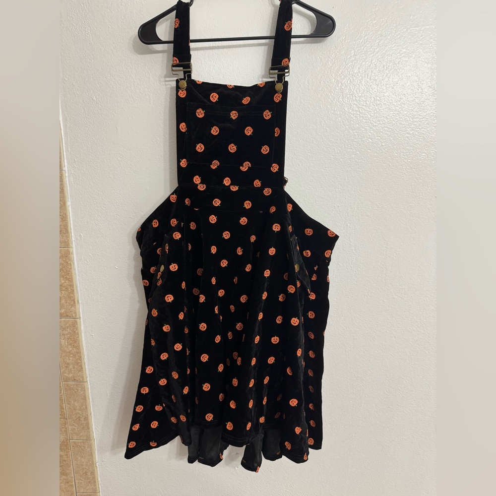 Black Halloween Pumpkin Overall Dress